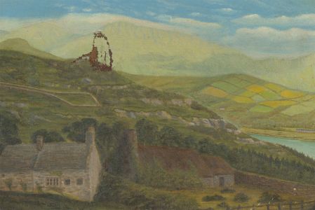 For Restoration - Late 19th Century Oil, Mountain landscape with Cottage