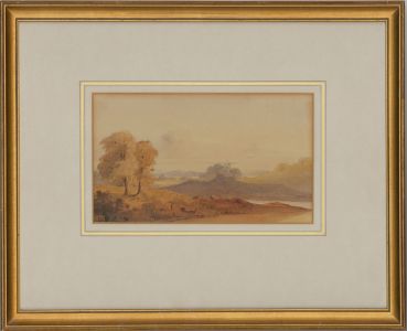 Framed Mid 19th Century Watercolour - Landscape with Distant Church