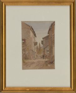 W. Hull - Signed & Framed 1875 Watercolour, French Street Scene