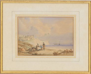 Jens Gray - Framed Late 19th Century Watercolour, On The Normandy Beach