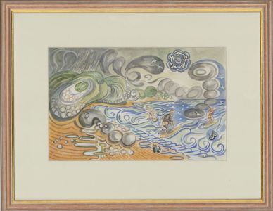 Edward Morgan (1933-2009) - Signed & Framed Watercolour, Surfing in Wales