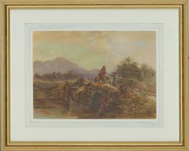 Framed Mid 19th Century Watercolour - Figures on a Country Lane