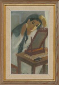 Gösta Bjelkebo (1904-1974) - Signed & Framed Pastel, Woman at The Dresser