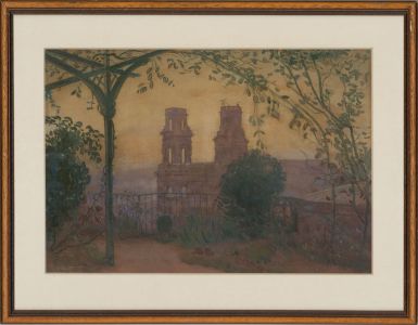 Felix Olivier (1863-1947) - Signed & Framed Pastel, Garden Terrace