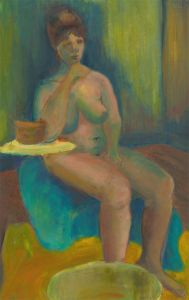 Edith Birkin (1927-2018) - Mid 20th Century Oil, Seated Nude with Bowl