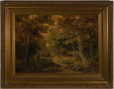 Framed Late 19th Century Oil - Autumn Woodland Scene with Figure
