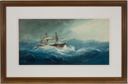Richard Markes (fl.1850-1880) - Framed Watercolour, HMS Edgard in Rough Seas