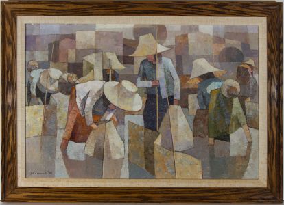 Sa-and - Signed & Framed 1986 Acrylic, The Paddy Fields