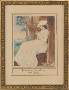 M. Nauth - Framed Late 19th Century Watercolour, La Couseuse Miss Vernon