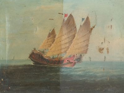 For Restoration Late 19th Century Oil - Junk at Sea