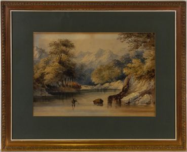 Framed Late 19th Century Watercolour - Fishing in the Loch