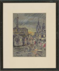 Framed Mid 20th Century Pastel - Vibrant Market Cross Study