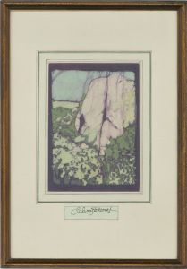 Sheila Swinglehurst - Framed Early 20th Century Batik, Vibrant Cliff Study