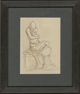 Framed Contemporary Pen and Ink Drawing - Mother & Child