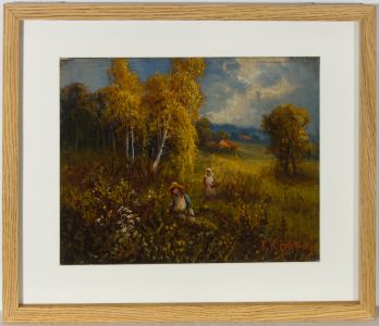 J.R. Escott (fl.1890-1900) - Framed 1894 Oil, Two Young Girls in a Landscape