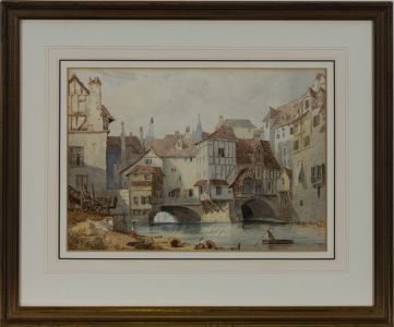 Framed Late 19th Century Watercolour - Continental Town Scene