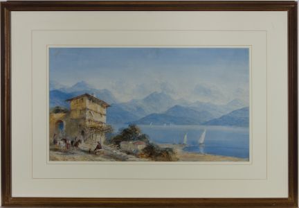 Framed Late 19th Century Watercolour - Northern Italian Lake Scene
