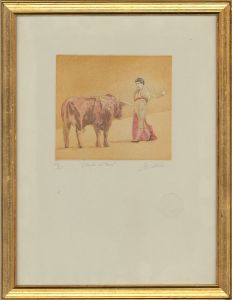 R. Cottado - Framed 20th Century Etching, Citando al Toro