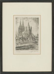 Framed Mid 20th Century Etching - Cologne Cathedral