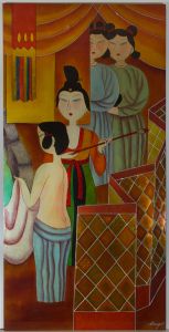 Coeyun - 20th Century Mixed Media, Lacquer Triptych Panel, The Followers