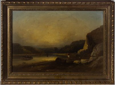William Carter (fl.1836-1876) - 1836 Oil, Lake Landscape with Figures