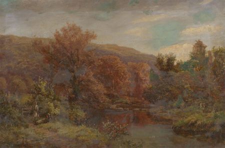J. Elliot - Late 19th Century Oil, Rural Autumn Landscape with Figures
