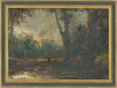 C.W - Framed Late 19th Century Oil, River Landscape with Figure