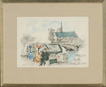 Urbain Huchet - Signed & Framed Contemporary Lithograph, Cafe Notre Dame