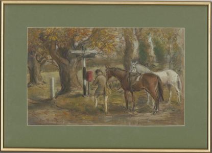 Nora Howarth - Signed & Framed 20th Century Pastel, Horses at the Crossroads