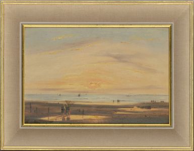 T. Johnson - Signed & Framed 1835 Oil, The Beach at Boulogne, France