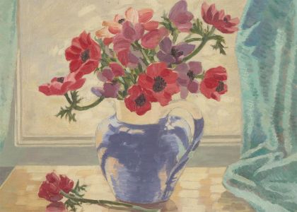 Henry E. Foster (1921-2010) - Mid 20th Century Oil, Red Anemones in Blue Vase
