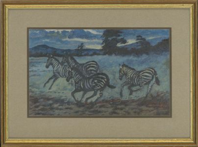 Henry E. Foster (1921-2010) - 1991 Oil, Zebras by Moonlight