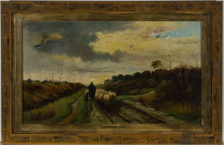 John Langstaffe (1849-1912) - For Restoration 19th Century Oil, Herding Sheep