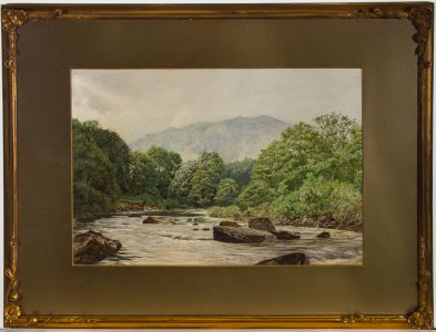 Sir Willliam Eden (1849-1915) - 1866 Watercolour, Landscape with Fly Fisherman