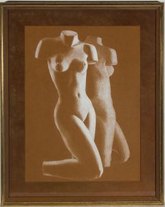 Framed Mid 20th Century Chalk Drawing - Nude Sculptural Study