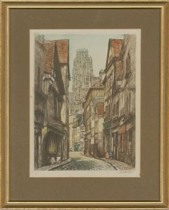 Leander - Early 20th Century Etching, French Street Scene
