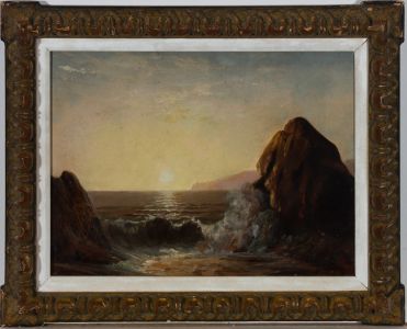 Fine Late 19th Century Oil - Crashing Waves at Sunset