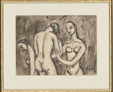 Enrico Seri - 20th Century Pen and Ink Drawing, Three Nude Figures