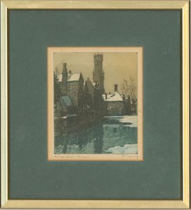 Nicholas Hornyansky (1896-1965) - Framed Etching, Rosary Quay, Bruges