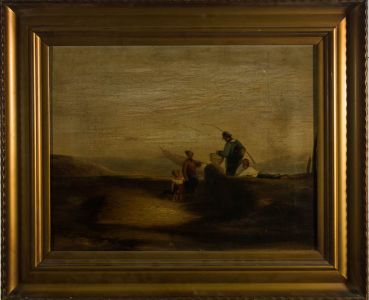 Framed 19th Century Oil - Fishermen at Lowtide