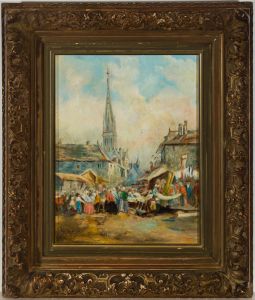Framed Late 19th Century Oil - Continental Market Scene