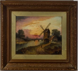W. Shepard - Late 19th Century Oil, Sunset View with Windmill