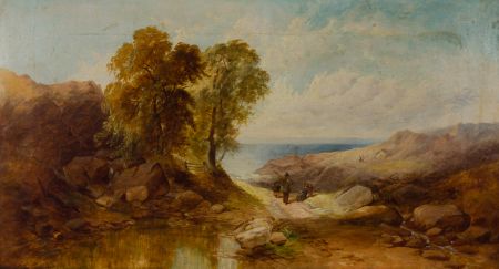 Circle of Joseph Horlor - Late 19th Century Oil, Sunny Coastal View with Figures