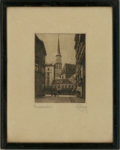Framed Early 20th Century Etching - St Michaels Church, Vienna
