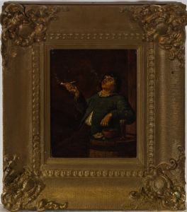 Framed 19th Century Oil - The Smoking Man