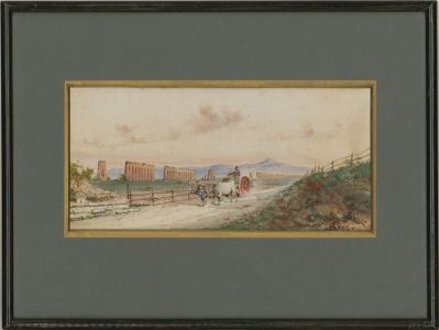 Framed 1900 Watercolour - Claudian Aqueduct, Rome