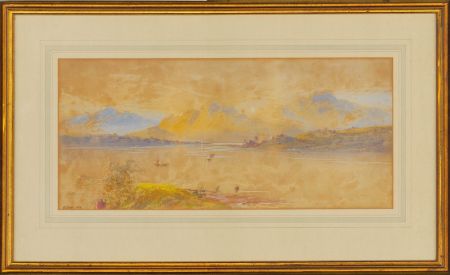 Henry Earp (1831-1914) - 1887 Watercolour, Calm Lake Landscape