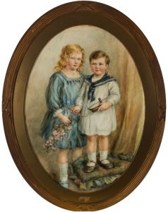 C. Mannuie - Framed 1916 Watercolour, Study of a Young Boy & Girl