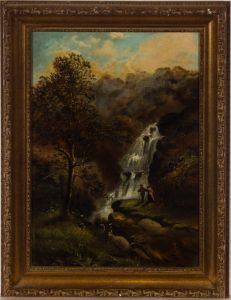 Late 19th Century Oil - Figures by Waterfall