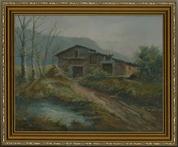 P. Berenguer - Framed Mid 20th Century Oil, The Stone Cabin